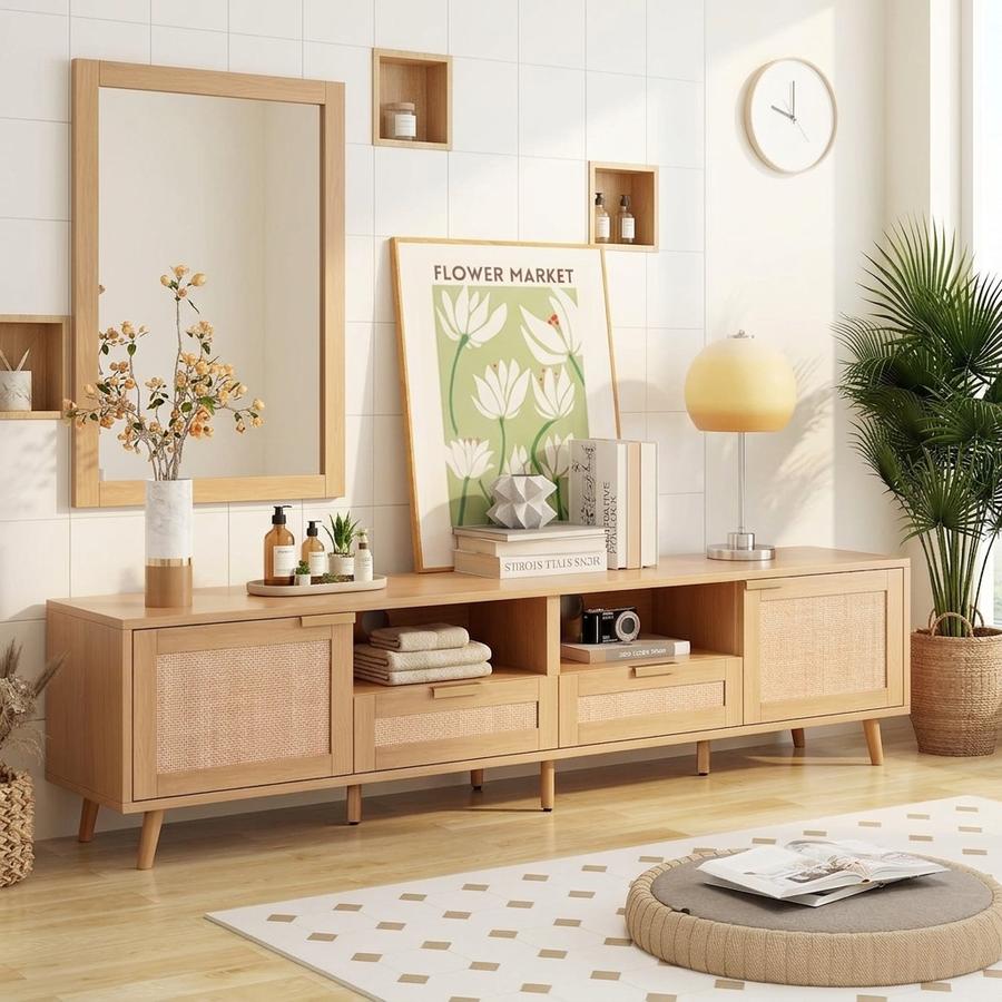 Virubi Rattan TV Stand for TVs up to 85''